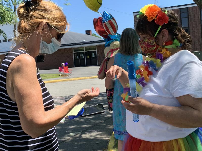 Superintendent of Schools Terry Wood,left, and WES art teacher Liz Proffetty. SUSAN JOHNS/Wiscasset Newspaper