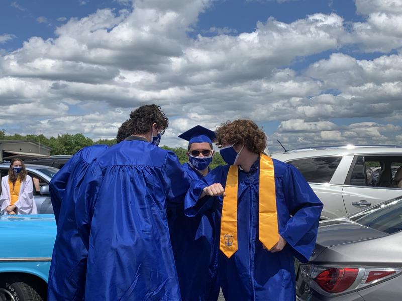 Pre-ceremony group elbow bump. SUSAN JOHNS/Wiscasset Newspaper