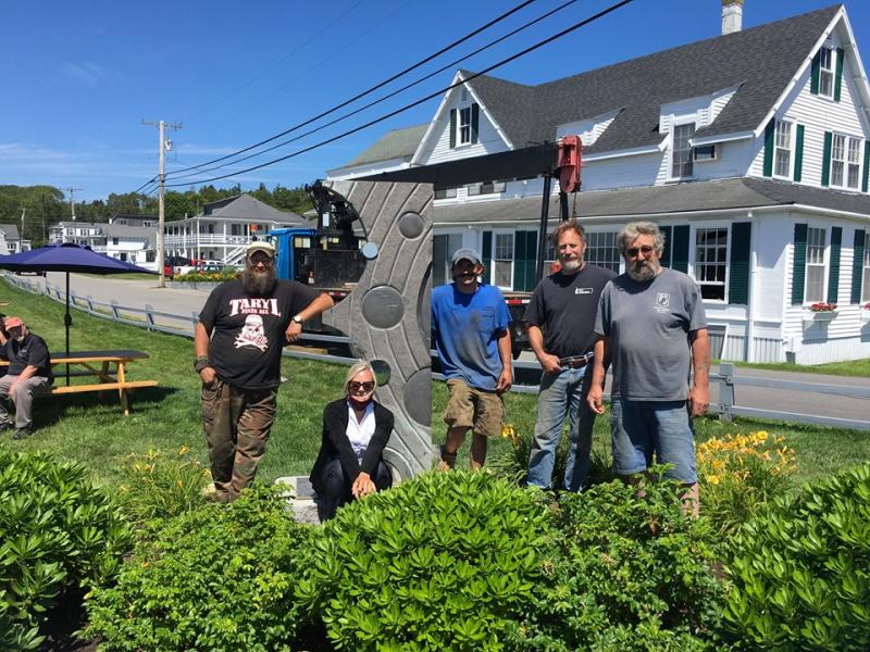 The movers and shakers, from left, Glen Rines, Patricia Royall, Robbie Campbell, Andreas von Huene, and Alman Morton, after the final installation of the day, “Galaxy” at OPI. Courtesy of Patricia Royall