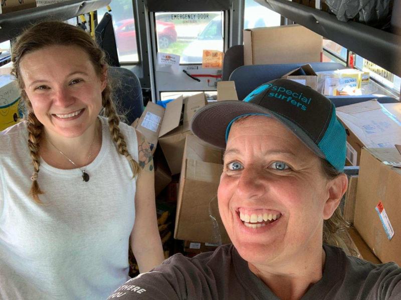 LCFI Project Coordinator Jess Breithaupt, left, and Navigator Karen-Ann Hagar on a supply run for the Lincoln County Food Initiative. Courtesy photo