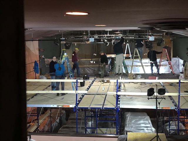 Scaffolding is in place for plaster repair and patin. Courtesy of Waldo Theater