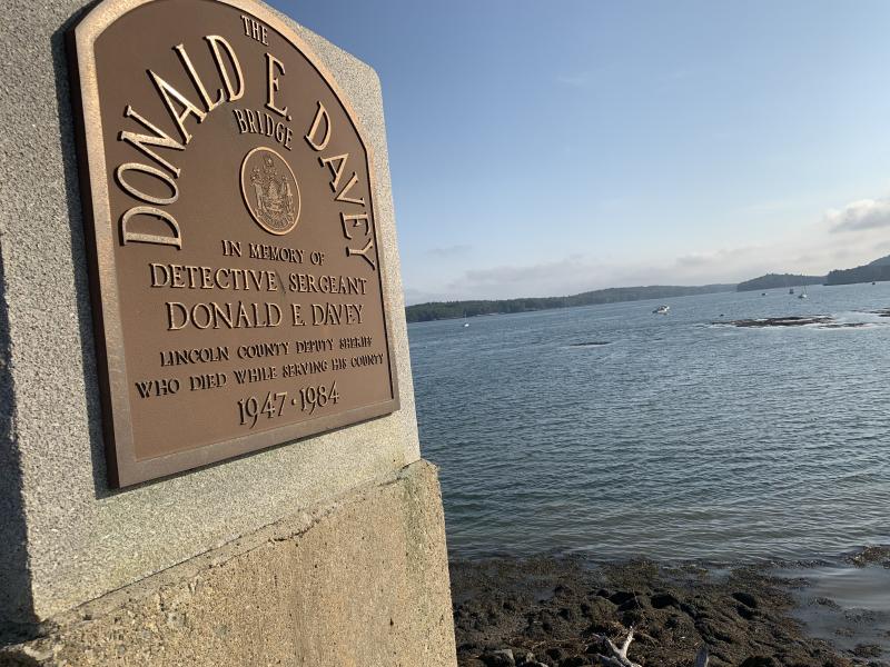 The low late day sun shines Saturday, Sept. 26 on the plaque honoring the Wiscasset to Edgecomb bridge’s namesake. SUSAN JOHNS/Wiscasset Newspaper
