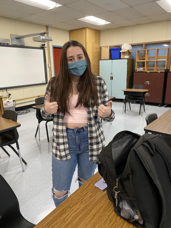 Senior Kayla Cossette earns spirit points wearing plaid. Deb Pooler photo