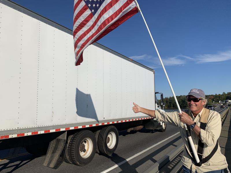 Edgecomb’s Stott Carleton returns a thumbs up Monday on Donald E. Davey Bridge. SUSAN JOHNS/Wiscasset Newspaper