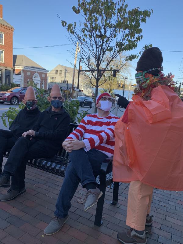 From left, Terri and Peter Wells, Josh Fitterling and Lucia Droby attend Walk Around Wiscasset’s Scarecrowfest edition Oct. 15. SUSAN JOHNS/Wiscasset Newspaper
