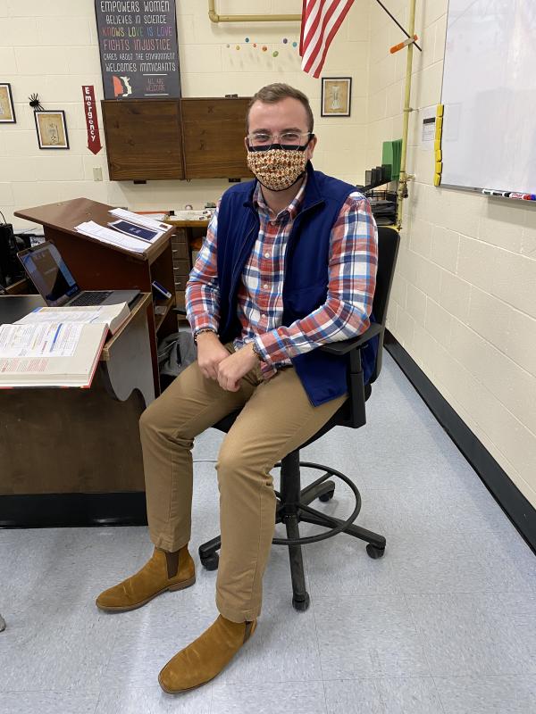 Science, technology, engineering and math teacher Seth Platukis wears plaid to show school spirit. Deb Pooler photo
