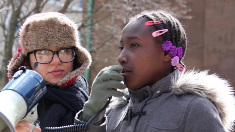 Ten-year-old activist Jaysa in “Words Have Power.” Her dynamic speeches at rallies and city hall catalyze her community against the coal-fired power plant that causes her asthma. Courtesy of Ali Stevenson