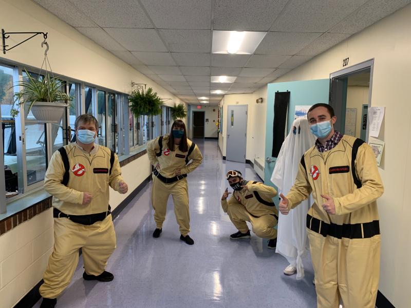 Teachers turned ghostbusters, from left, Chris Hammond, Liz Hemdal, Brad Lopes and Wyatt Ray. Deb Pooler photo