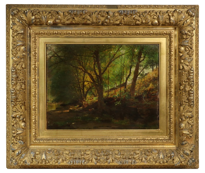 View of sunlit New England woods by Albert Bierstadt ((NY/CA/MA/KS/Germany, 1830-1902). Courtesy of Thomaston Place