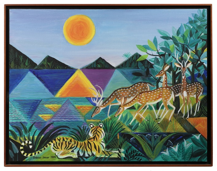 “Kanha Sunset” by Dahlov Ipcar (ME/VT, 1917-2017). Courtesy of Thomaston Place Dahlov Ipcar
