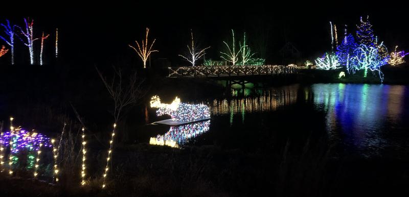 The reflection of light behind the moose appears to reflect the path he has traveled as part of Coastal Maine Botanical Gardens’ Gardens Aglow. STEVE EDWARDS/Boothbay Register