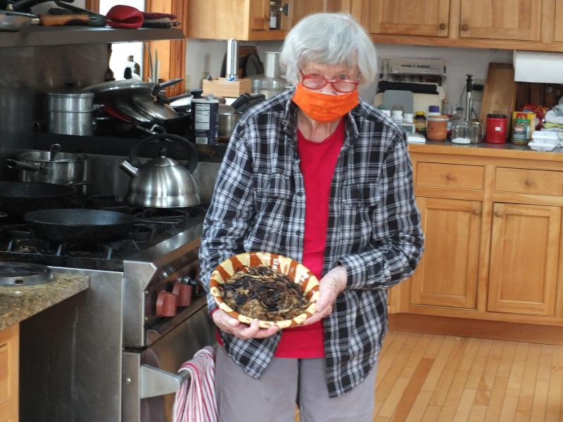 Jo Cameron of Edgecomb displays her Mujuddarah, a Lebanese dish with lentils, rice and spicy onions. BILL PEARSON/Boothbay Register