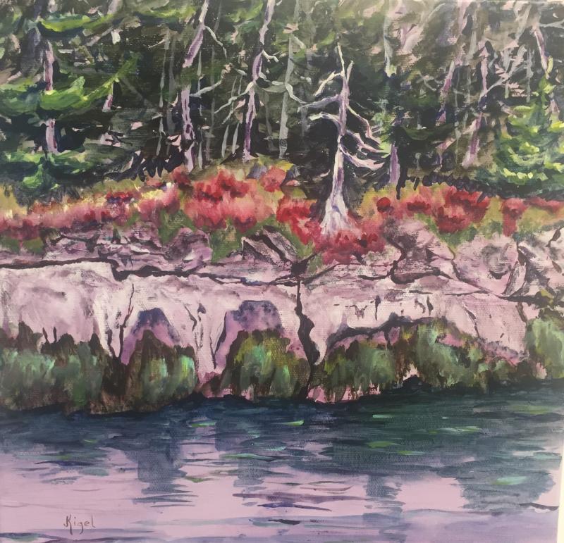 A Jean Kigel work in oil – “Hungry Island Ledges” Jean Kigel