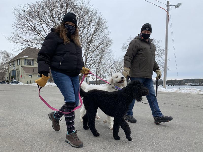The Greeleys of Farmingdale, from left, Janet, Isabella, Max and Greg, walk Wiscasset’s Water Street Feb. 7. SUSAN JOHNS/Wiscasset Newspaper