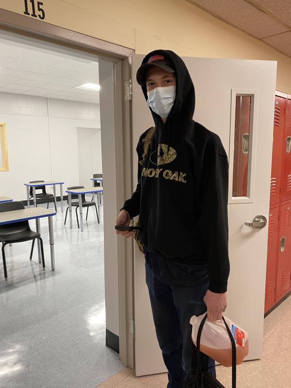 WMHS freshman Brayden Laliberte was the first student to enter the new classroom. Deb Pooler photo