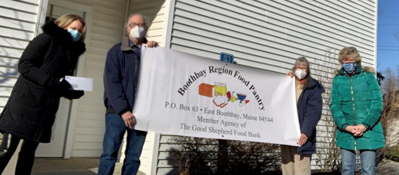 Outside the Boothbay Region Food Pantry behind the Congregational Church in Boothbay Harbor are, from left, Alyssa Allen, Fleet Davies, Karen Younger and Brenda Blackman. Courtesy photo