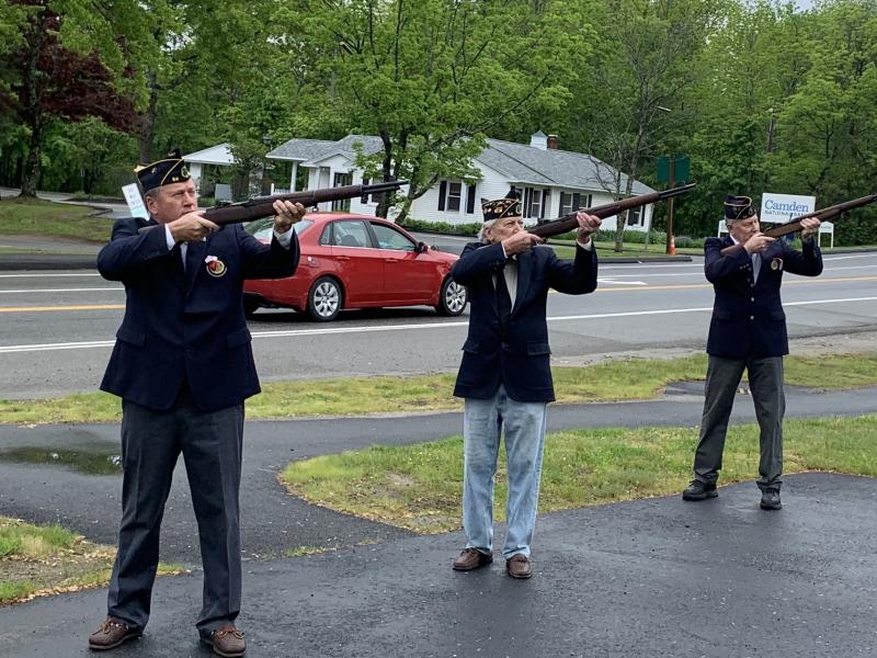 From left, Post 54’s Cliff Hendricks, Greg Curtis and Mike Barnes take part in the observance. SUSAN JOHNS/Wiscasset Newspaper