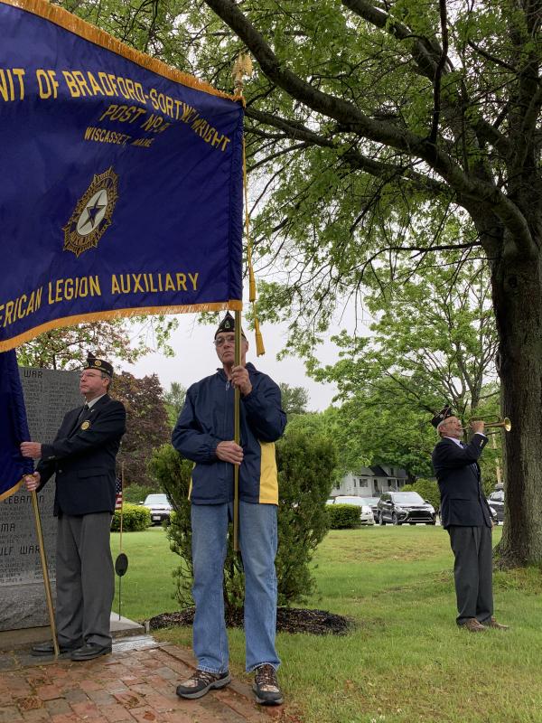 American Legion Post 54 members, from left, Neil Page, Dennis Soule and Tom Stoner take part in the Post’s Memorial Day Service. SUSAN JOHNS/Wiscasset Newspaper