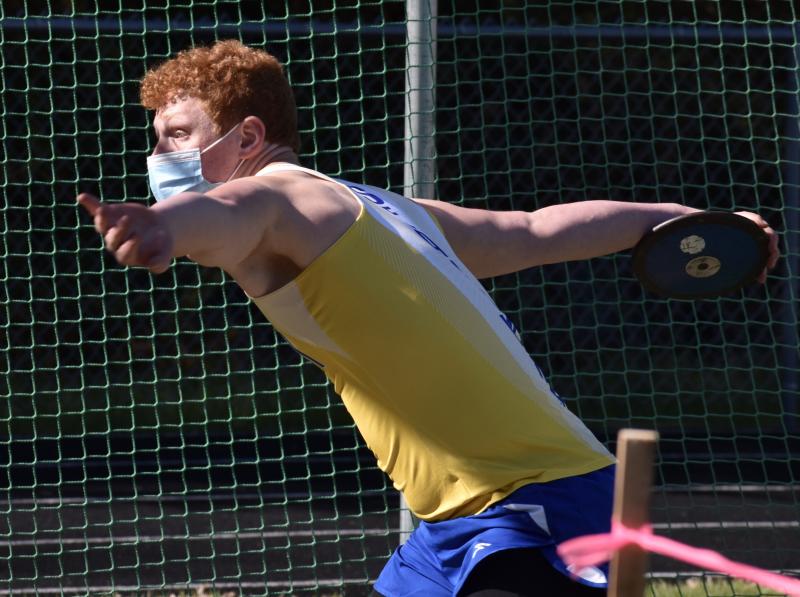 Kayden Ames won three events – the discus, shot put and javelin. PHIL DI VECE/Wiscasset Newspaper