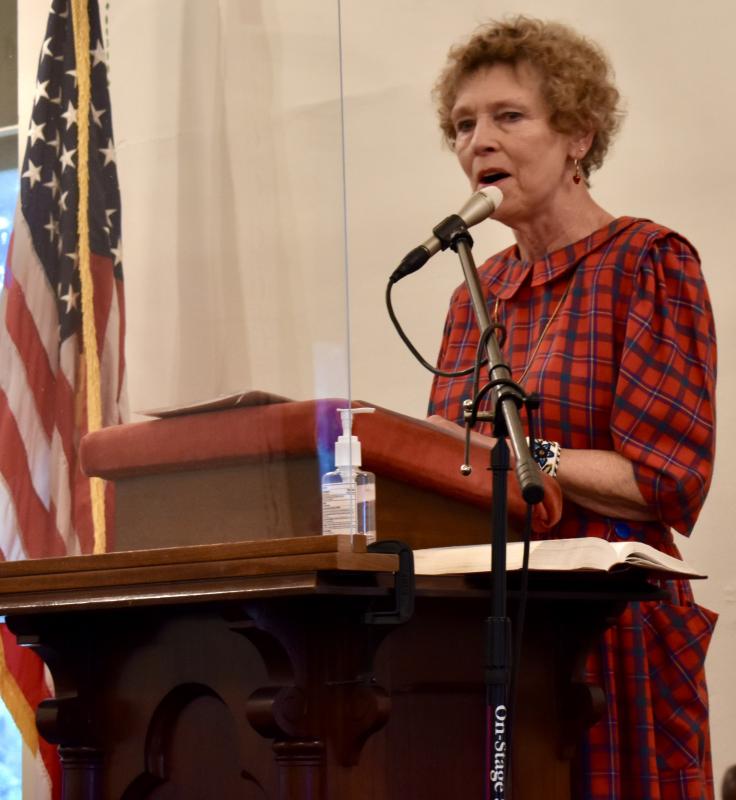 Alice Hudyberdi sang two solos at Monday’s service. PHIL DI VECE/Wiscasset Newspaper