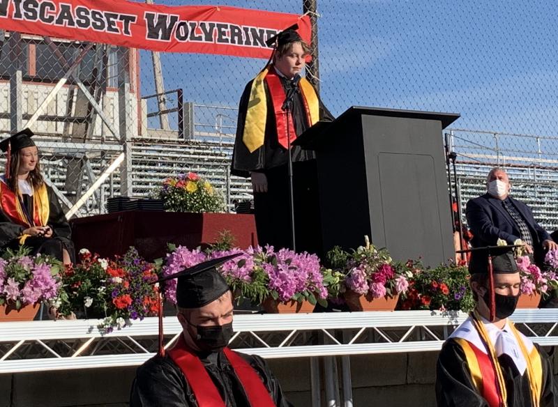 Kyle Ricker speaks at the speedway. SUSAN JOHNS/Wiscasset Newspaper