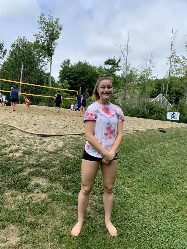 Aleeya Jones awaits her team’s next game in a volleyball tournament at her family’s home on Suki Lane, Wiscasset June 26. SUSAN JOHNS/Wiscasset Newspaper