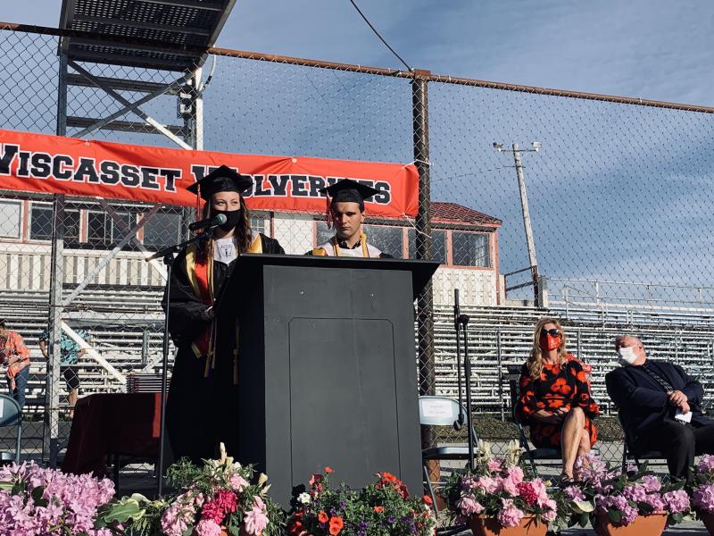 Emcees Gwen Webber and Matt Eckert. SUSAN JOHNS/Wiscasset Newspaper