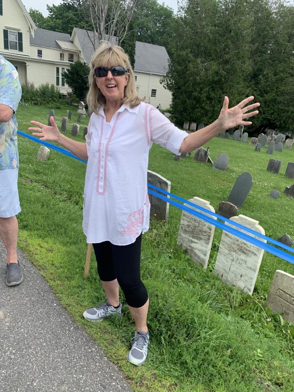 Terri Wells demonstrates the clothes modeling she sometimes does in the group. SUSAN JOHNS/Wiscasset Newspaper