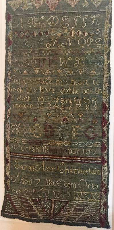 One of the silk thread samplers sewn by children. LISA KRISTOFF/Boothbay Register