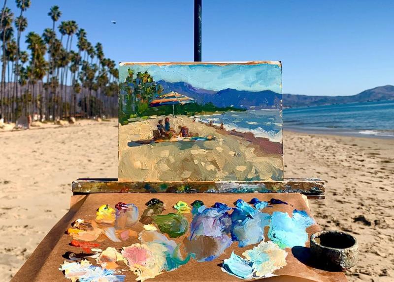 Beach in Santa Barbara painted plein air in early January by Brad Betts. Courtesy of the artist Brad Betts