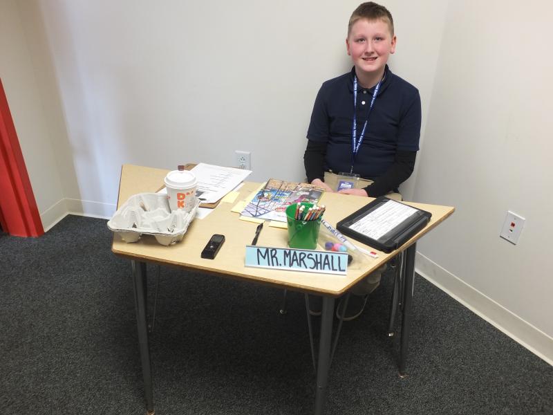 Jax Marshall earned the honor being ‘assistant principal of the day’ March 11 for being the top reader in Edgecomb Eddy School’s read-a-thon. BILL PEARSON/Boothbay Register