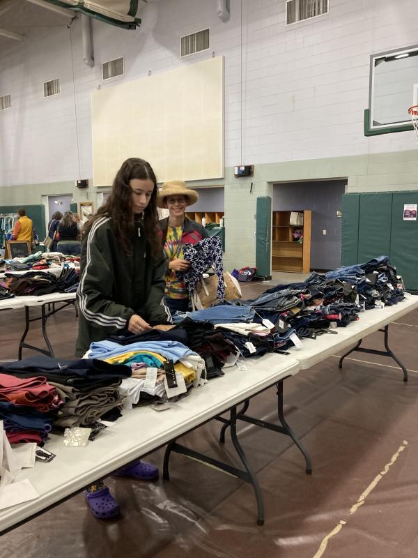 Shaye Paradis from Wiscasset and her daughter Eliza shop for jeans. EDNA MILLER/Wiscasset Newspaper