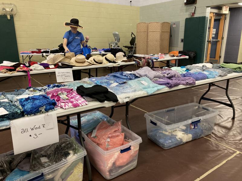 Some of the many sweaters donated by Wind River. EDNA MILLER/Wiscasset Newspaper