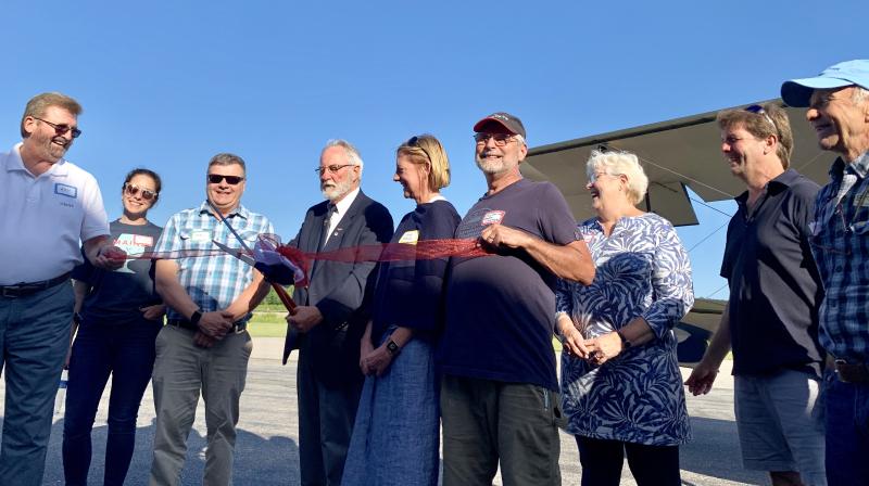 Cutting the ribbon June 29 on Wiscasset Municipal Airport’s redone runway. SUSAN JOHNS/Wiscasset Newspaper