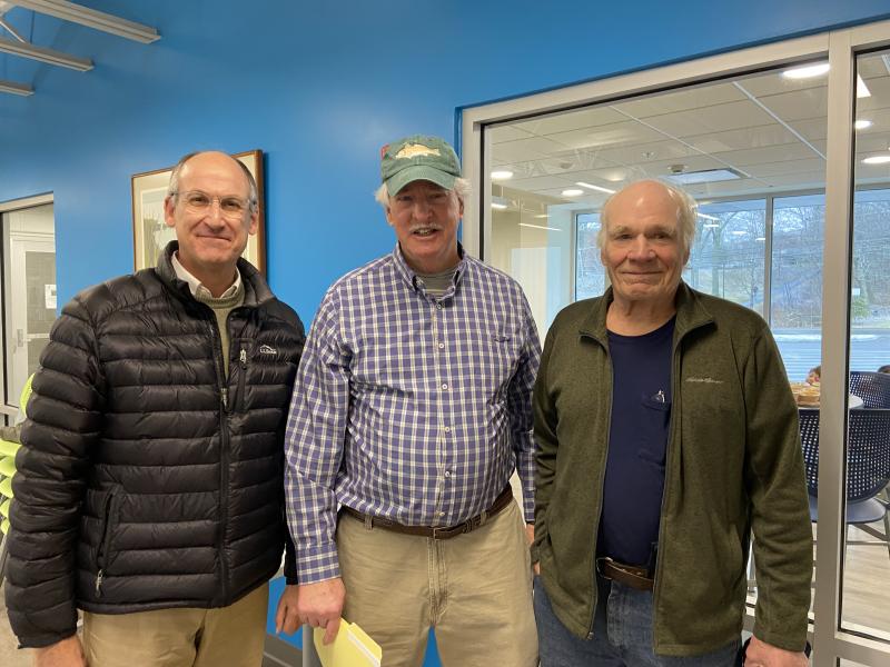 Y Board Chair Charlie Britton, left, and Trustees Jack Brennan and Bill Haney, right, attend the staff appreciation and fundraising kickoff event. Courtesy of Allyson Goodwin