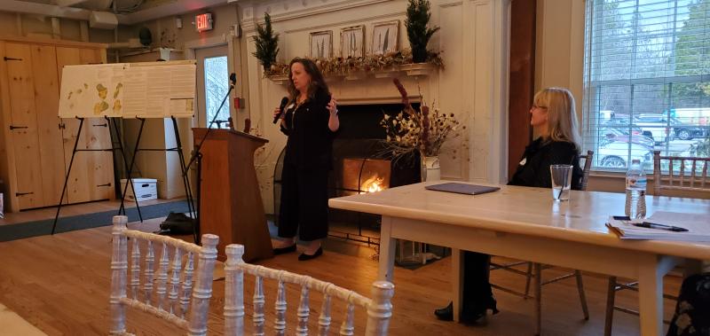 Karen-Ann Hagar-Smith speaks as Deborah Bronk looks on. Michael Tomko photo