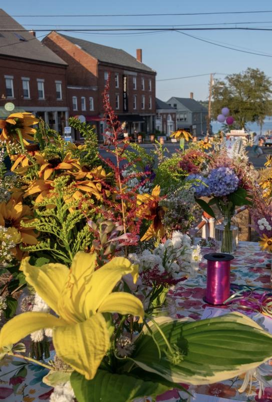 The sidewalk bouquets, gathered by Garden Club of Wiscasset members, reflect the changes of the seasons across the four Wiscasset Art Walk evenings.Bob Bond photo