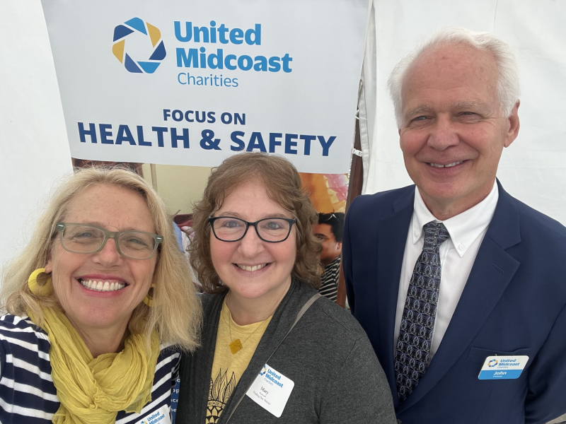 Finding Our Voices has its first paid, full-time executive assistant Mary Kamradt, center, with help from a $7,500 grant from United Midcoast Charities. Mary is now the executive assistant to Founder/President Patrisha McLean. From left: McLean, Kamradt, and John Viehman, executive director of United Midcoast Charities. Patrisha McLean photo