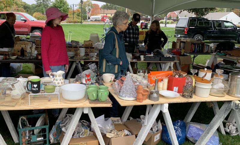 Deal seekers spent 8 a.m. to 1 p.m. on Oct. 5 reviewing all the merchandise during the Boothbay American Legion Post 36 yard sale. BILL PEARSON/Boothbay Register Fabulous merchandize