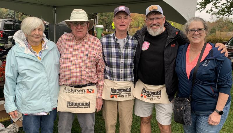 American Legion auxiliary member Tom Moroney, second right, had a plenty of help from experienced yard salers this year. The legion held its annual yard sale Oct. 5 in Boothbay. Pictured are Cathy Moroney, right; Tom Moroney, second right; Chris Goodwin, center; Ron Edwards, second, left; and Millie Edwards, left. BILL PEARSON/Boothbay Register The Crew