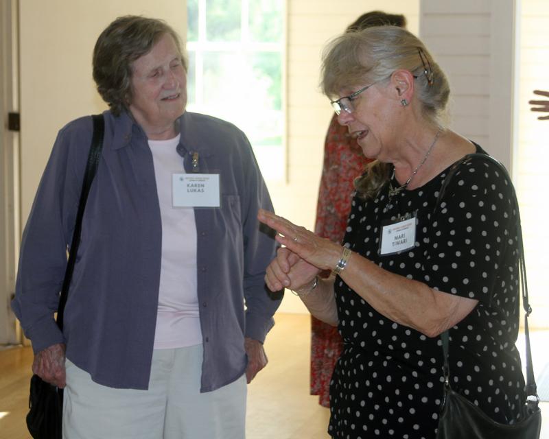 Two volunteers for the Register's digitization campaign chat. STEVE EDWARDS/Boothbay Register Two volunteers for the Register's digitization campaign chat. STEVE EDWARDS/Boothbay Register