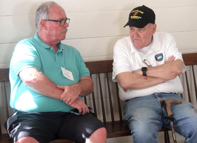 Boothbay Register Editor Kevin Burnham talks with columnist Joe Gelarden. STEVE EDWARDS/Boothbay Register Boothbay Register Editor Kevin Burnham talks with columnist Joe Gelarden. STEVE EDWARDS/Boothbay Register