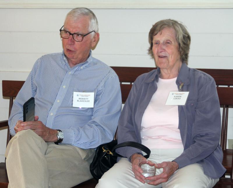 Merritt Blakeslee, from the Boothbay Region Historical Society, speaks with digitization volunteer Karen Lukas. STEVE EDWARDS/Boothbay Register Merritt Blakeslee, from the Boothbay Region Historical Society, speaks with digitization volunteer Karen Lukas. STEVE EDWARDS/Boothbay Register