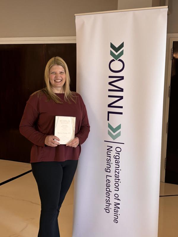 Rachel Dodge, RN, CMSRN, with her OMNL Nurse Leader Award. Courtesy photo