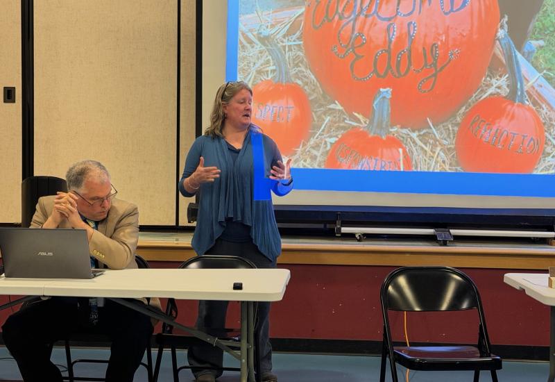 School Committee Chairman Heather Sinclair speaks Oct. 28 as part of that night’s State of the Schools” address to Edgecomb selectmen. BILL PEARSON/Boothbay Register State of the Schools