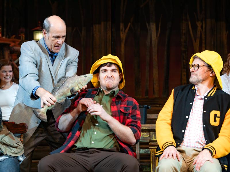 C'mon...Kiss the fish! David Girolmo, Tyler Hanes and Gregg Goodbro in "Come From Away" at MSMT. Jared Morneau Photography