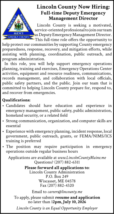 Lincoln County EMA Full Time Deputy Emergency Man Director