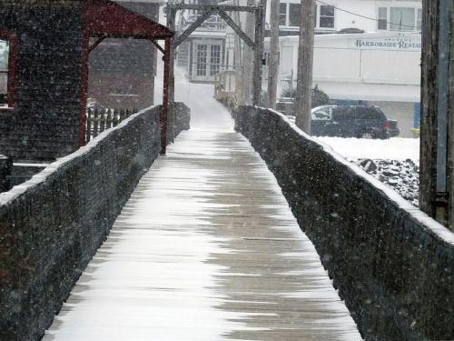 Footbridge during a winter storm Footbridge during a winter storm