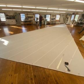A sail in the making at Sherman Brewer Sailmaker in East Boothbay.