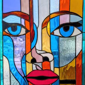 New member Steven Schutz’s stained glass work, “Cathedral of Thyself,” is on view this month at BRAF. Courtesy of the venue